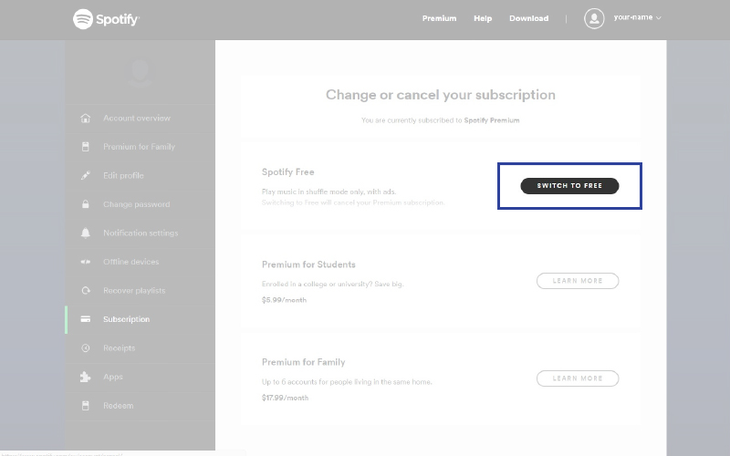 Cancel Spotify Premium Step 4